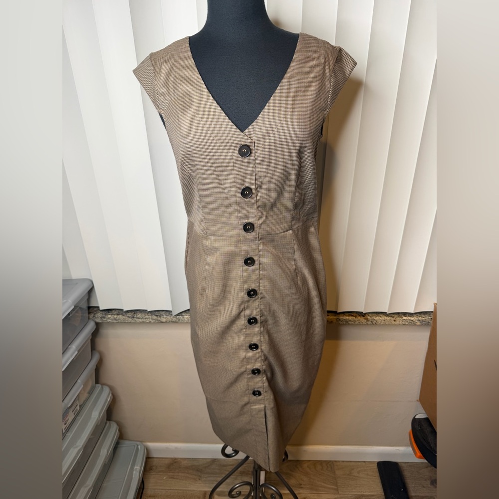 Walter Baker Classy Brown Button Down Midi Gingham Career  Dress Size 4